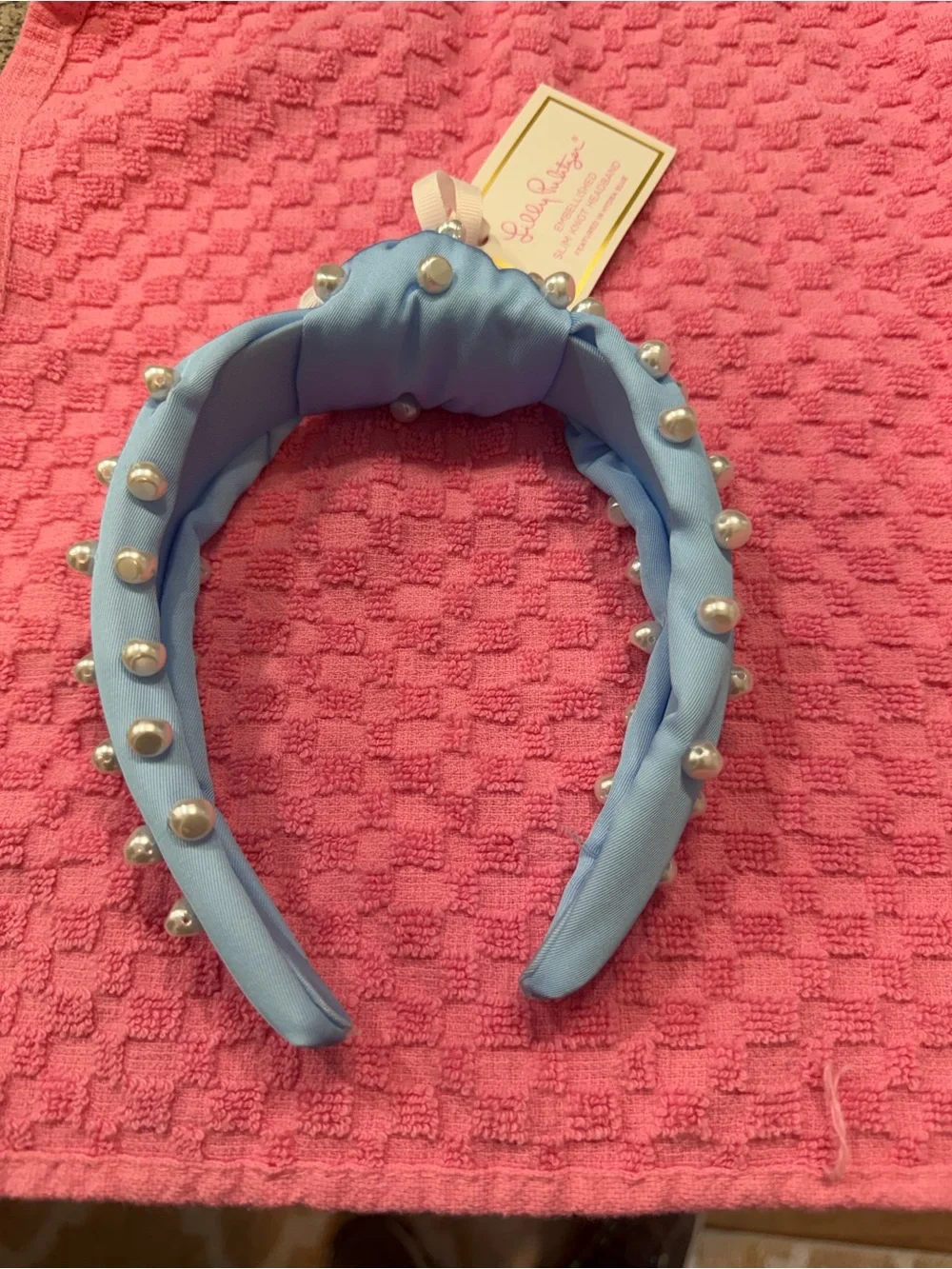 Lilly Pulitzer Sky Blue Pearl-Embellished Slim Knot Headband